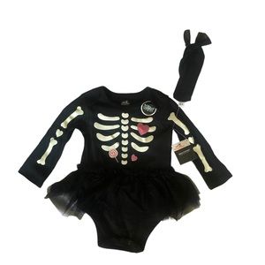 NWT glow in the dark Baby Skeleton Romper w tutu. & headband 12m & 18m